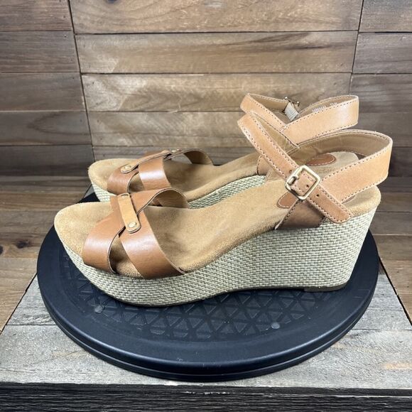 Clarks Artisan Womens Size 7.5 Brown Strappy Wedge Buckle Aisley Orchid Sandals - Picture 4 of 11